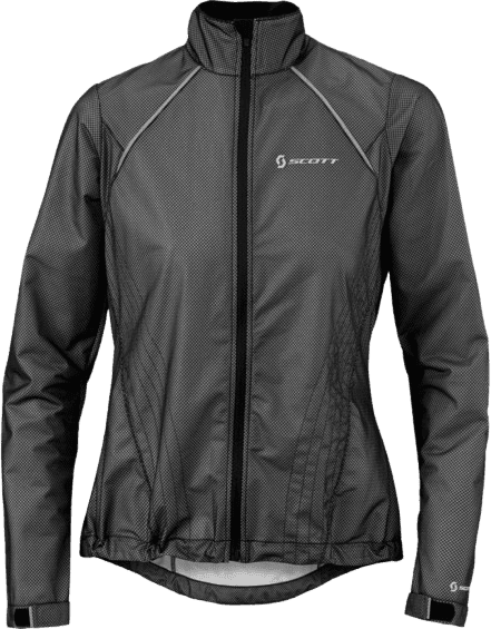 Light Black rain jacket without a hood, velcro straps around wrist with a Zip-up closing solution
