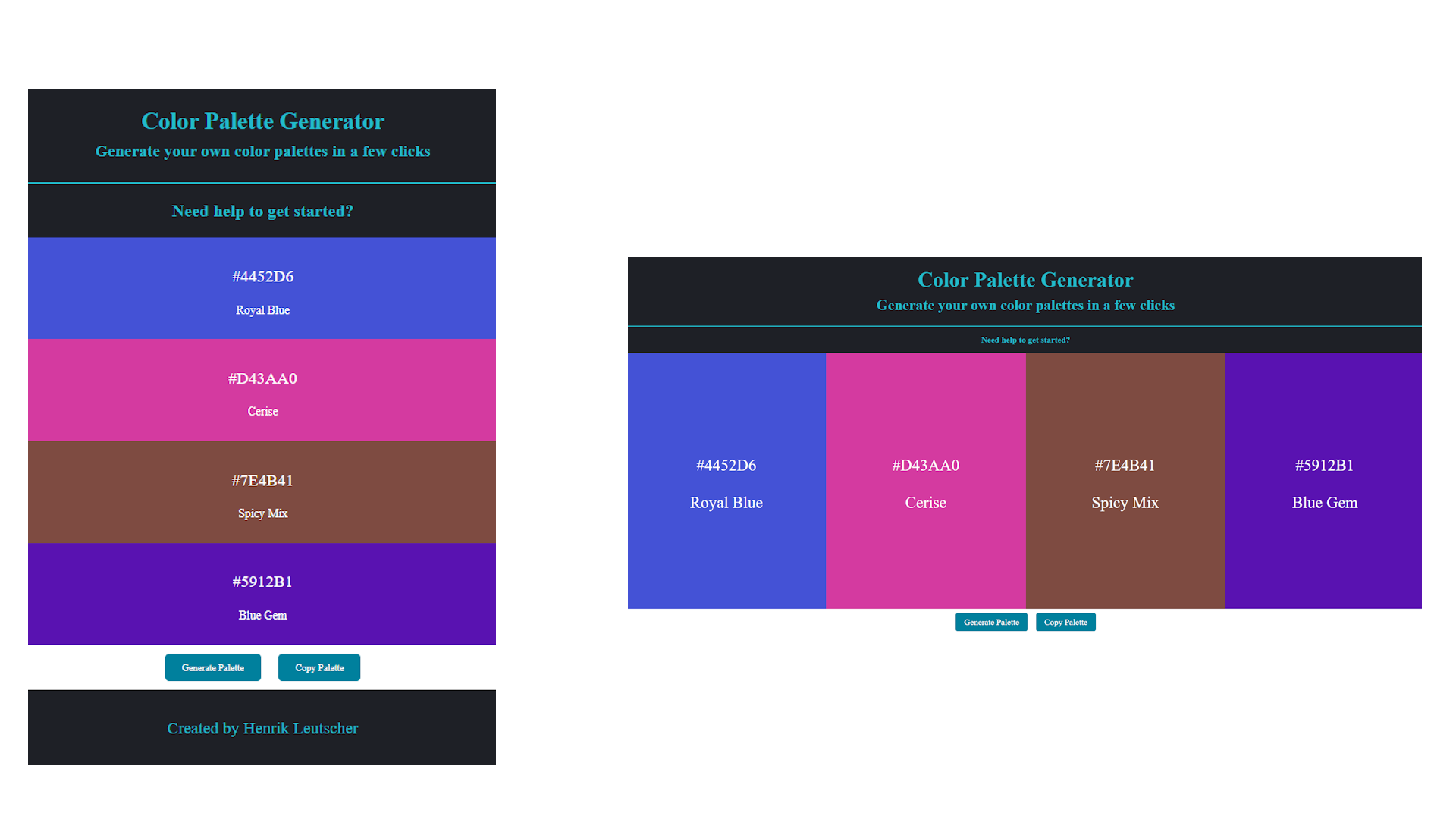 Teaser of the Color Palette Generator website displayed on a phone and a computer screen