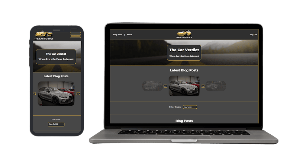 Teaser of TheCarVerdict Car Reviews blog website displayed on a phone and a computer screen