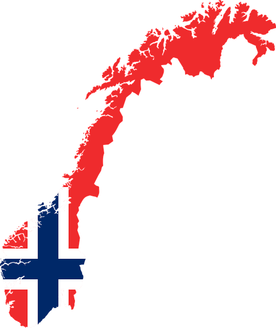 Norway country outline filled with the norwegian flag