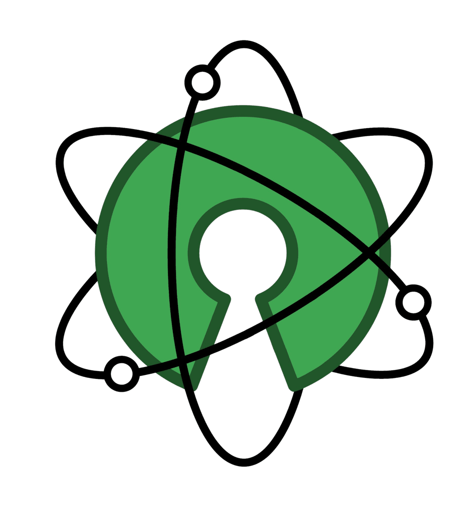 Community Science Museum Logo, 90 degree rotated Green C to the right and 3 ring systems surrounding the C